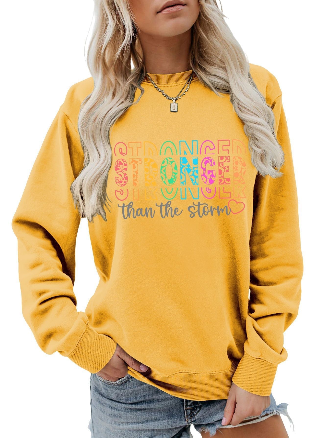 Damen Sweatshirt Lässiger Schnitt Motivierender Schriftzug Grau