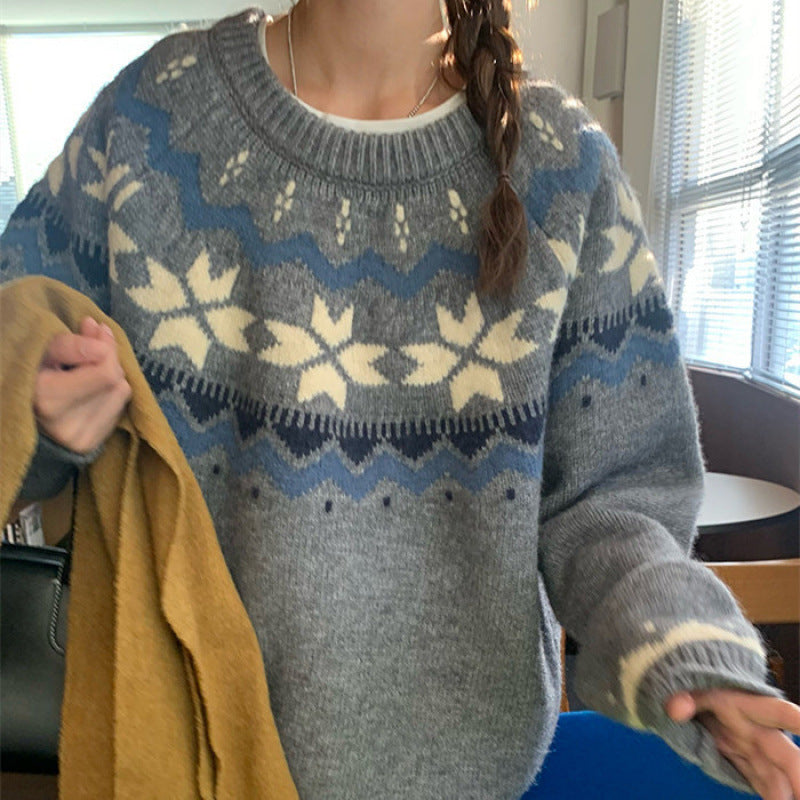 Damen Pullover Kuschelig Winterlich Muster Eveloria