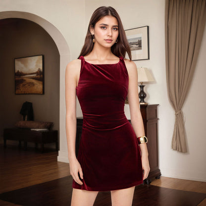 Damen Mini-Kleid Samt Drapierung