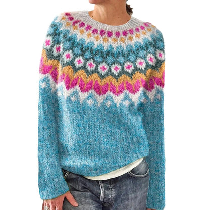 Damen Strickpullover Lebhaftes Muster Komfortabler Schnitt Eveloria