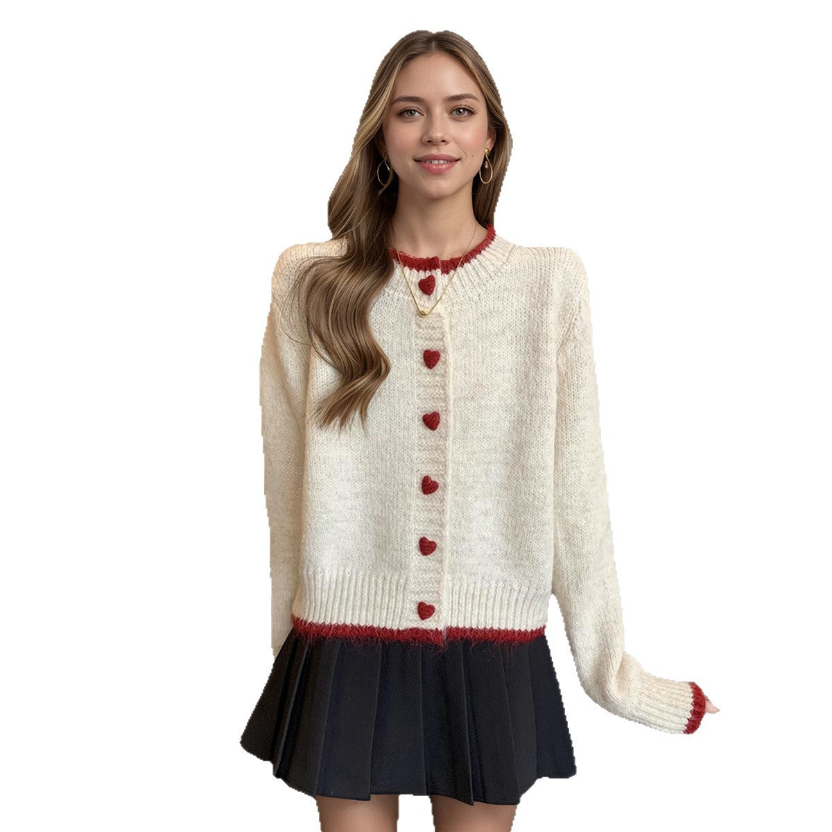 Damen Strickcardigan mit Herzknöpfen Eveloria
