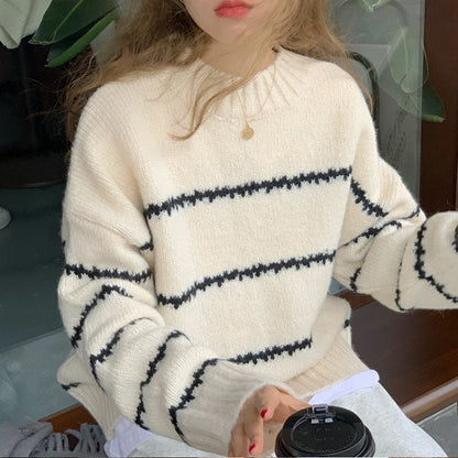 Damen Oversized Pullover Gestreift Weich Eveloria