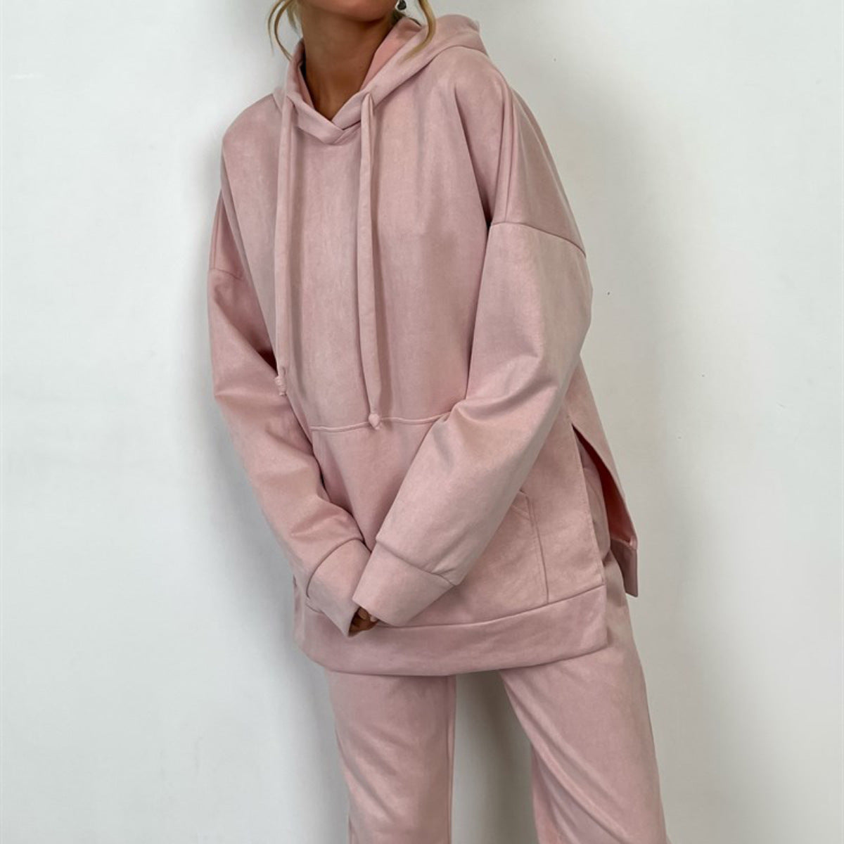 Damen Sweatanzug Kapuze Elastischer Bund Grau Eveloria