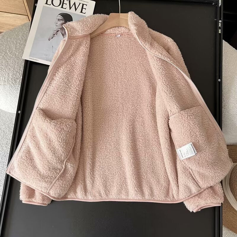Damen Fleecejacke Flauschig Reißverschluss Hochkragen Eveloria