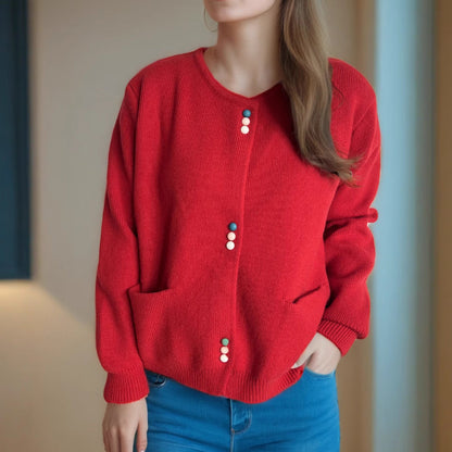 Damen Strickjacke Farbenfroh Mit Taschen