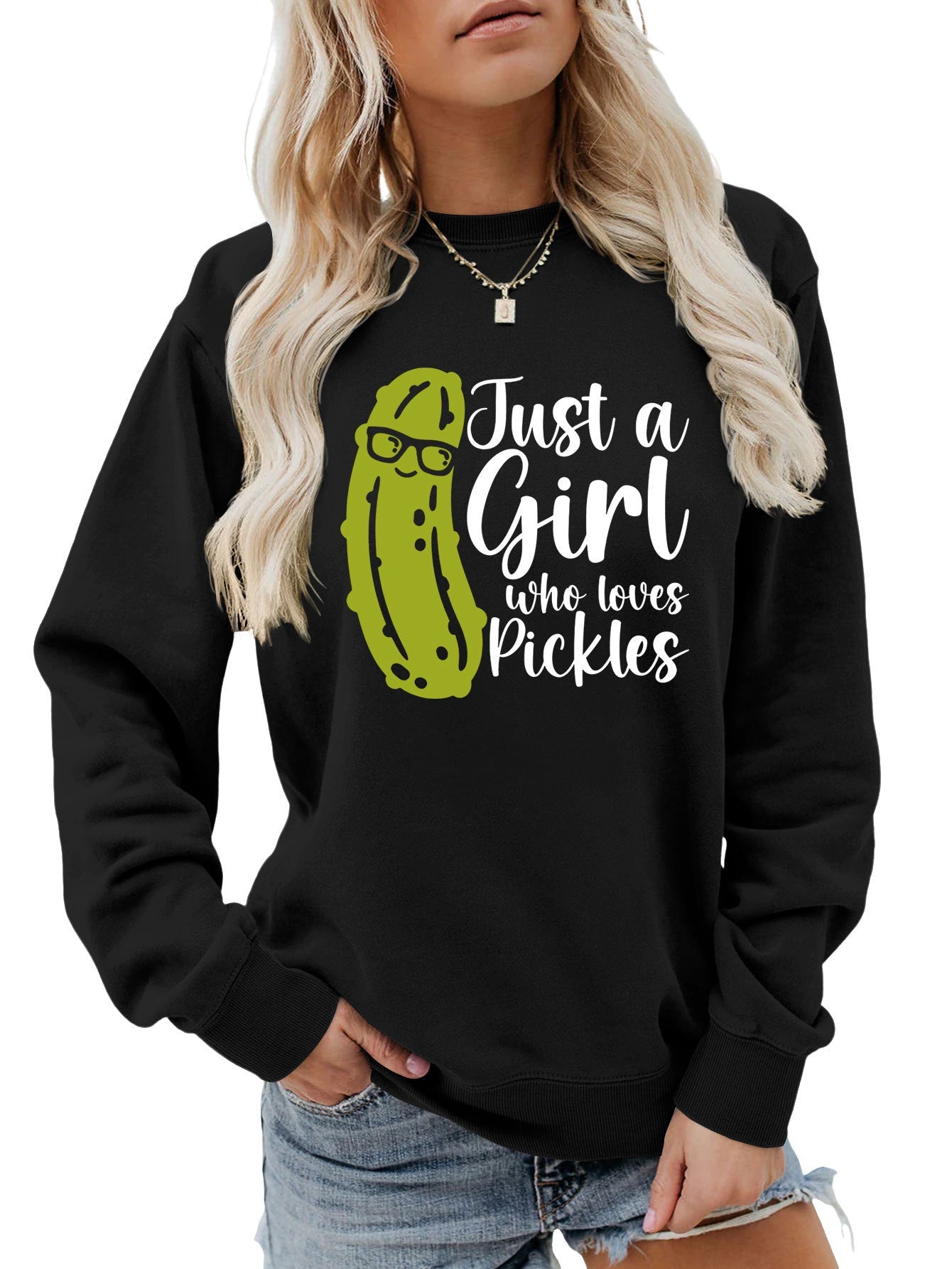 Damen Sweatshirt mit Gurkenmotiv und Lässigem Schnitt