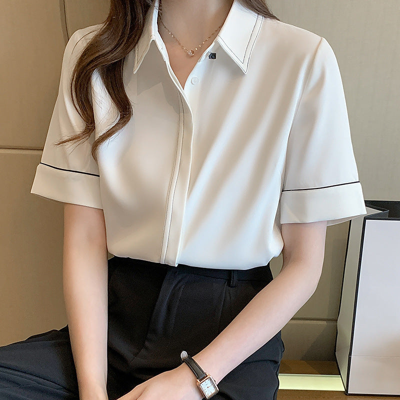 Damen Bluse Kurzarm Klassischer Kragen Elegantes Design Eveloria