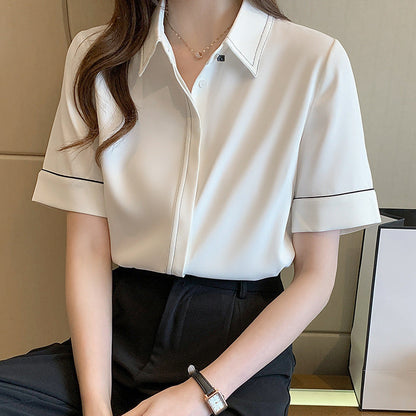 Damen Bluse Kurzarm Klassischer Kragen Elegantes Design Eveloria