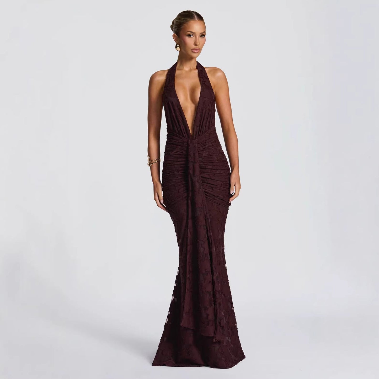 Damen Abendkleid mit V-Ausschnitt Geraffter Stoff Eveloria