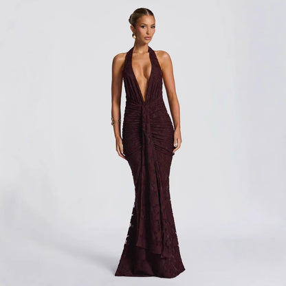 Damen Abendkleid mit V-Ausschnitt Geraffter Stoff Eveloria