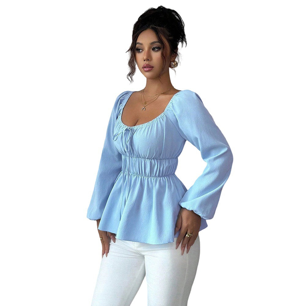 Damen Bluse Lässig Tailleneinsatz Voluminöse Ärmel Eveloria
