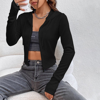 Damen Cropped Hoodie Kapuze Reißverschluss Eveloria