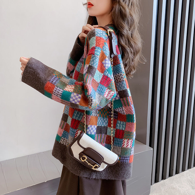 Damen Pullover Karomuster Lässiger Schnitt Eveloria - Eveloria