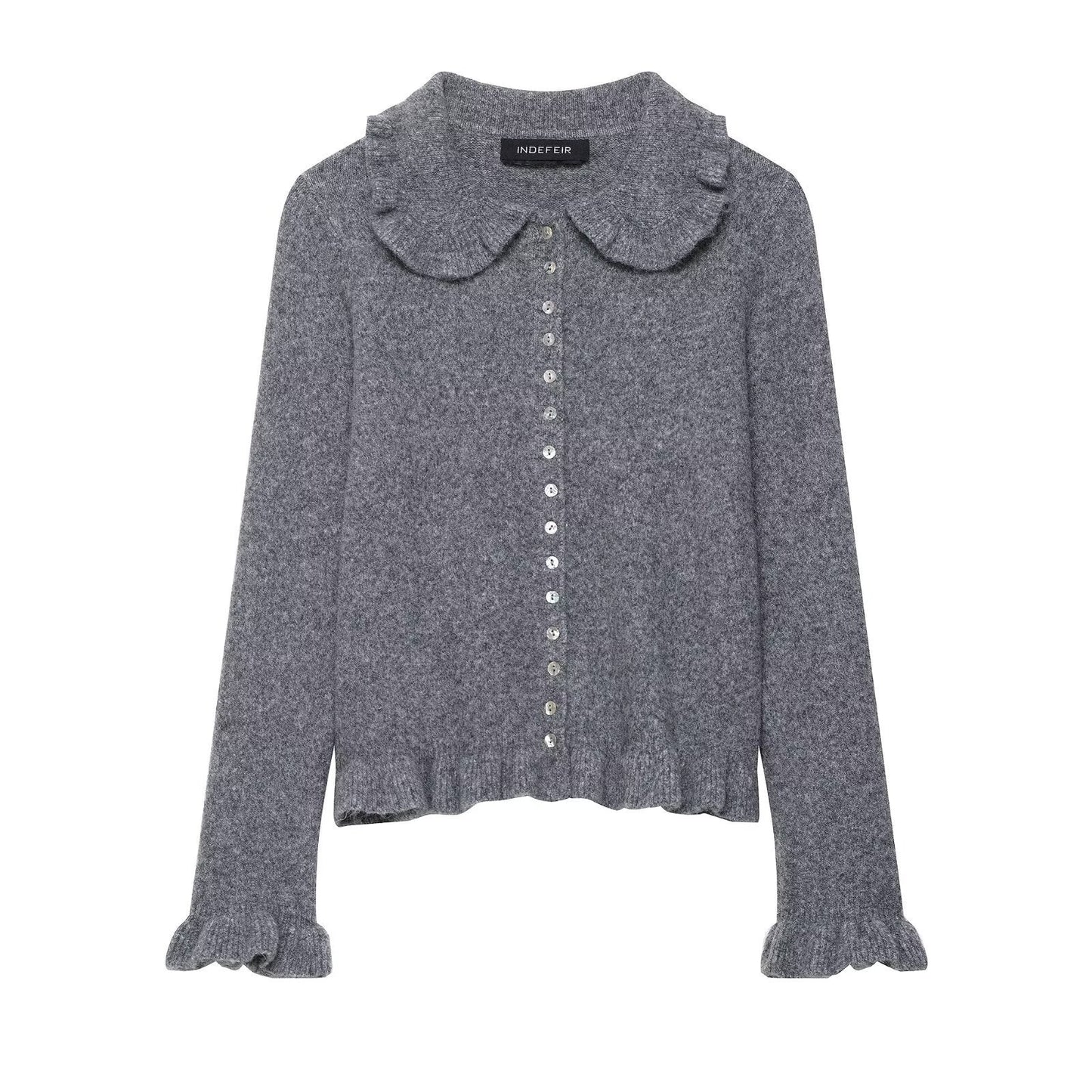 Damen Strickjacke Kragen Dekorativer Knopfverschluss