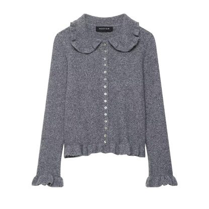 Damen Strickjacke Kragen Dekorativer Knopfverschluss