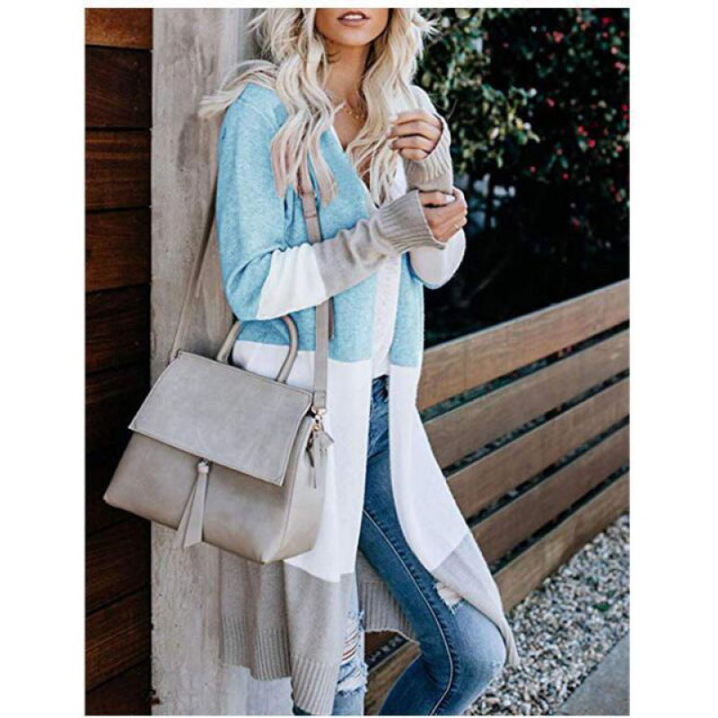 Damen Strickcardigan mit Blockstreifen Anthrazit
