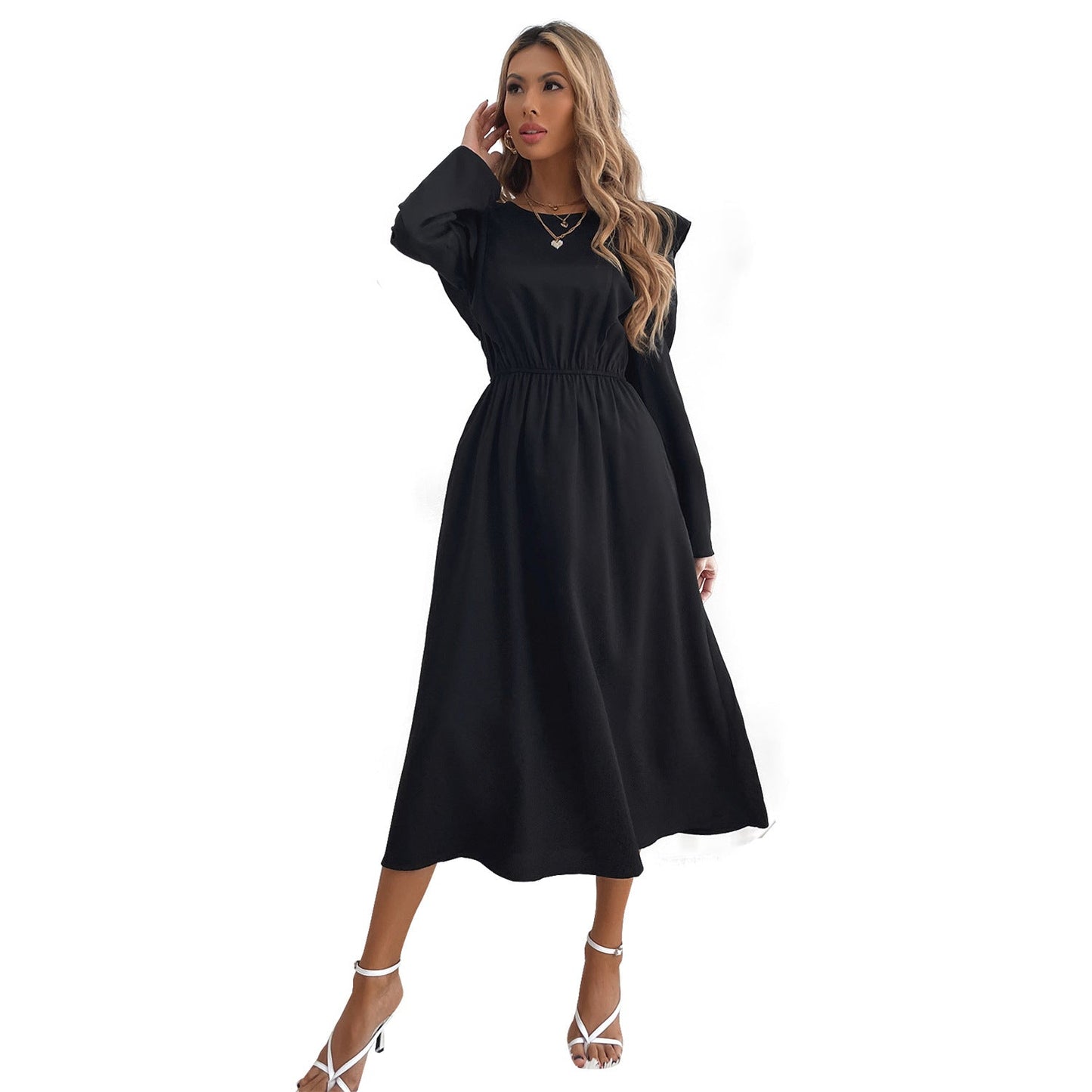 Damen Maxikleid Rüschendetails Elastischer Taillenbund Eveloria