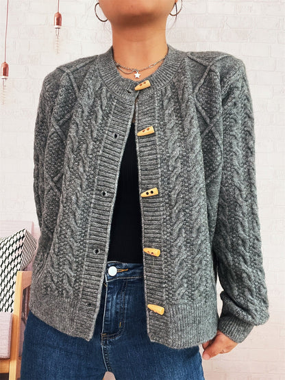 Damen Strickcardigan Weich Nautisches Design Beige Holzknöpfe