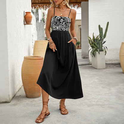 Damen Maxikleid Kunstbestickung Schmale Träger Eveloria