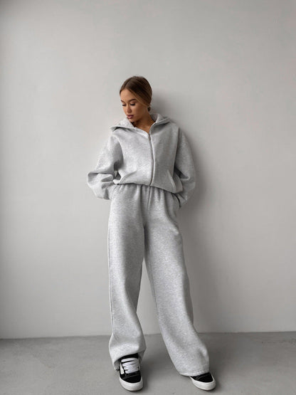 Damen Fleece-Set Kapuzenjacke Hochgeschnittene Hose Eveloria