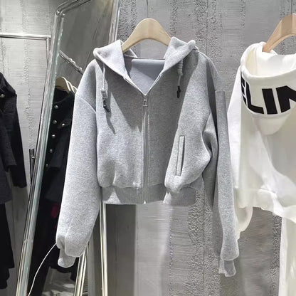 Damen Cropped Kapuzenjacke Lässiger Schnitt Elastisch