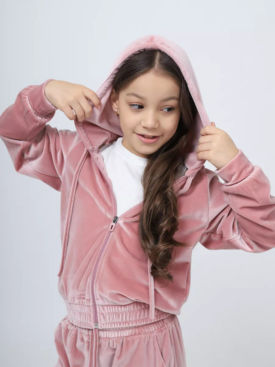 Damen Velours Sweatanzug mit Kapuze Elastisch Eveloria
