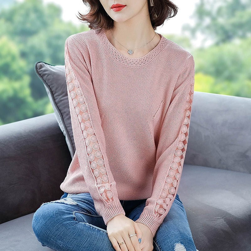 Damen Strickpullover Lochmuster Eveloria