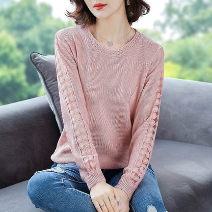 Damen Strickpullover Lochmuster Eveloria