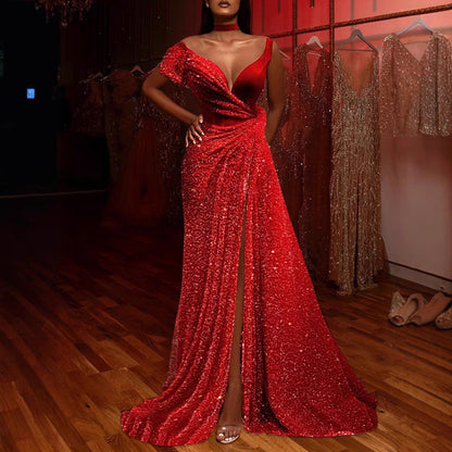 Damen Abendkleid mit Pailletten und hohem Schlitz Eveloria