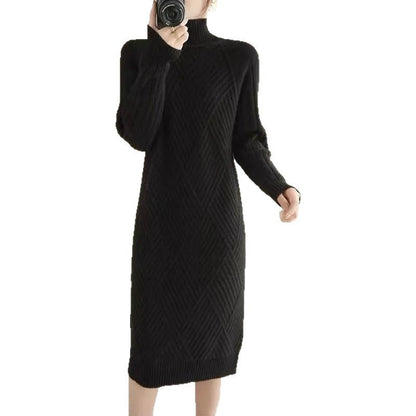 Damen Strickkleid Stehkragen Rippmuster Eveloria