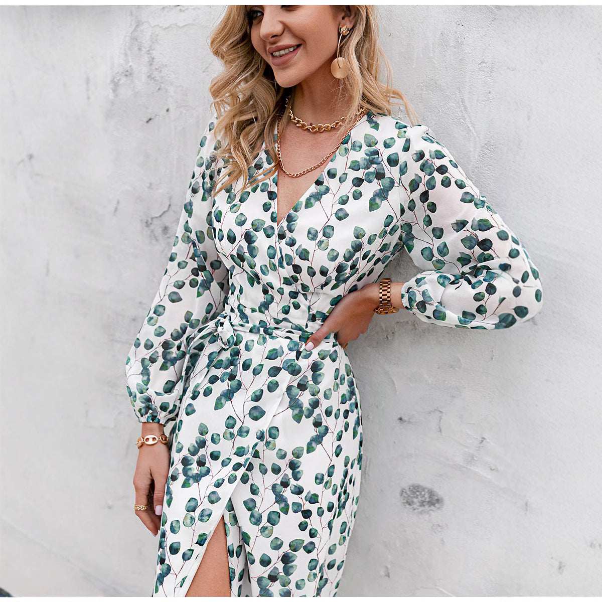 Damen Wickelkleid Floralmuster Tiefes Dekolleté