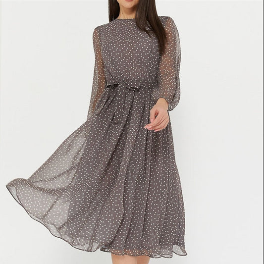 Damen Chiffonkleid Transparente Ärmel Tailliert Schwarz Eveloria - Eveloria