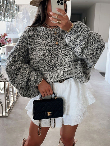 Damen Strickpullover Voluminöse Ärmel Kuschelig Grau Eveloria