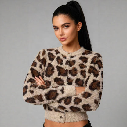 Damen Leopardenpulli Kuscheliger Pullover Eveloria
