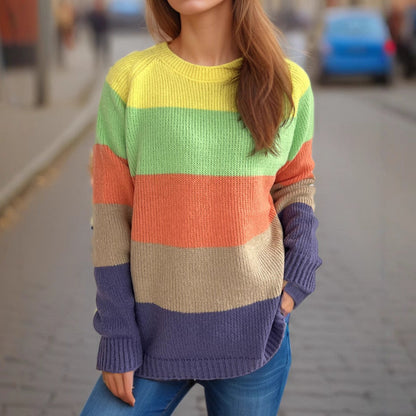 Damen Strickpullover Gestreift Bunt Lässig
