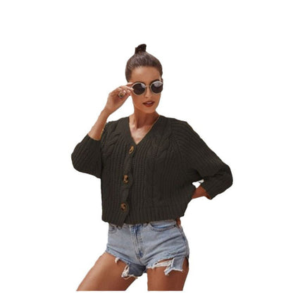 Damen Grobstrick-Cardigan Lässig Knöpfe Beige
