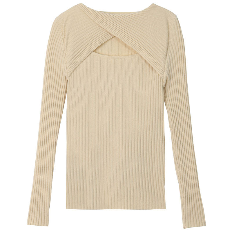 Damen Langarmshirt Offene Schulter Rippstrickmuster Eveloria