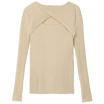 Damen Langarmshirt Offene Schulter Rippstrickmuster Eveloria