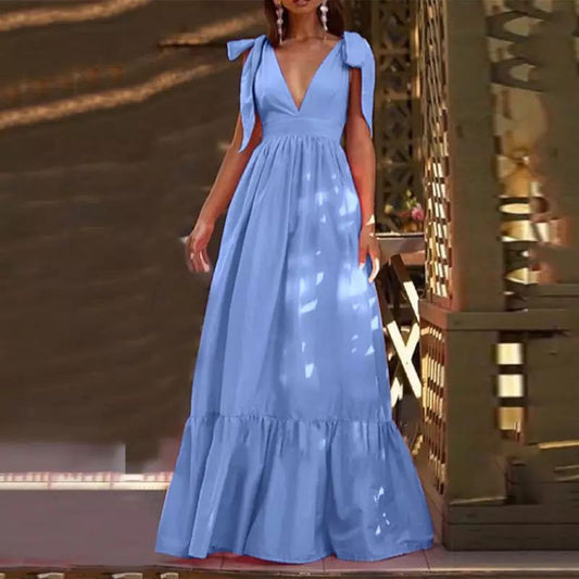 Damen Maxikleid V-Ausschnitt Ballonärmel Eveloria - Eveloria
