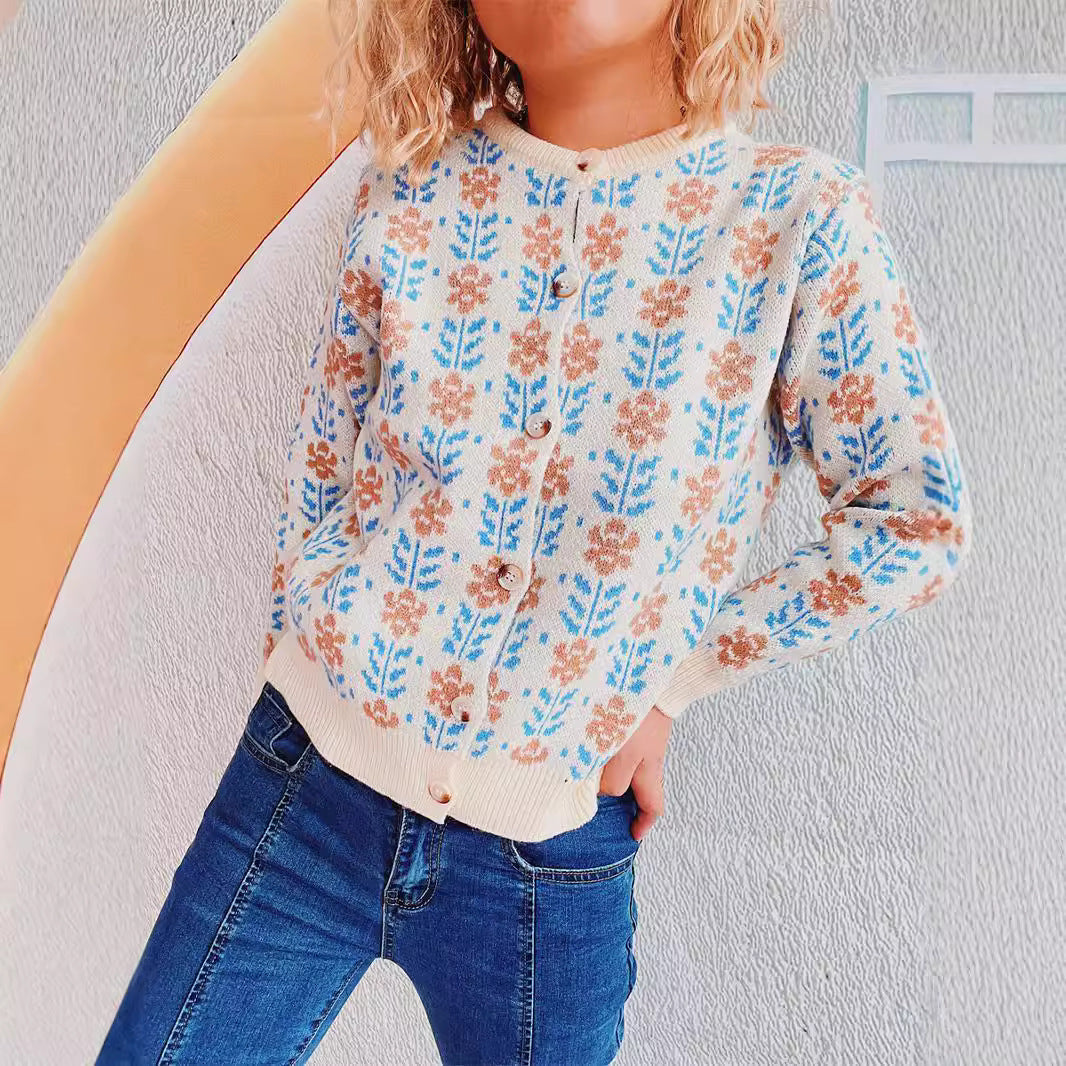 Damen Strickjacke Floralmuster Kuschelig