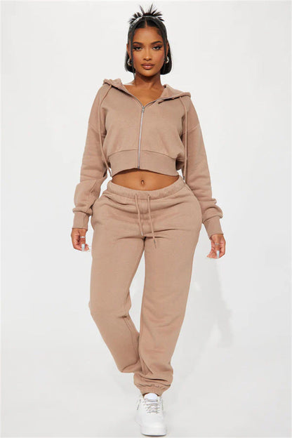 Damen Sweatset Cropped Hoodie Weite Hose Grau
