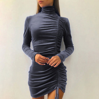 Damen Partykleid Hochgeschlossener Kragen Raffungen Eveloria
