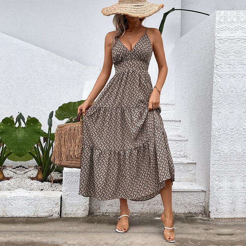 Damen Maxikleid Spaghettiträger Rüschendetails Eveloria