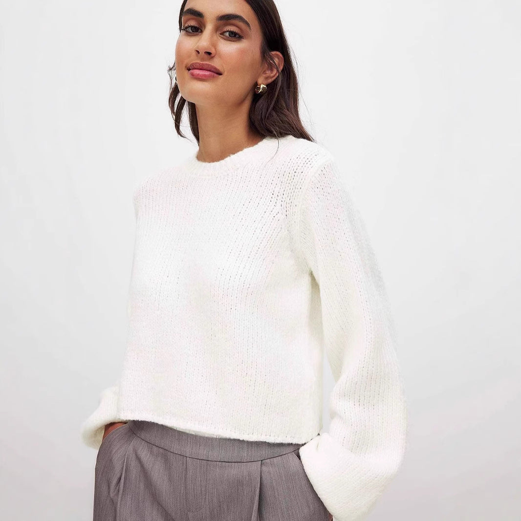 Damen Strickpullover Lässig Eleganter Rückenausschnitt Beige