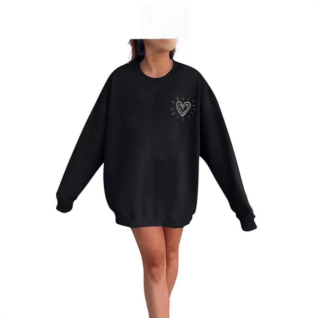 Damen Oversized Sweatshirt mit Herzmotiv Lässig Grau - Eveloria