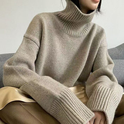 Damen Oversized Rollkragenpullover Strukturiertes Muster Eveloria