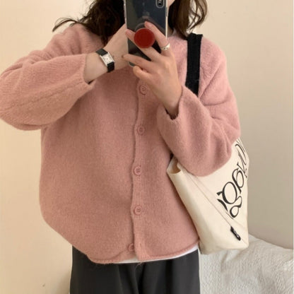 Damen Cardigan Weit Gemütlich mit Knöpfen Beige