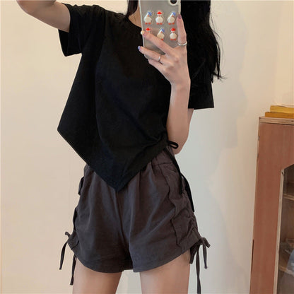 Damen Crop- Asymmetrisch Locker Bauchfrei