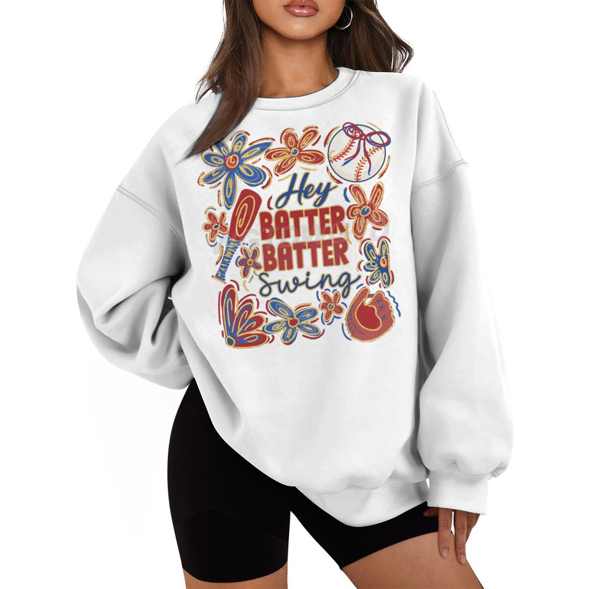 Damen Sweatshirt Baseball-Motiv Lässiger Schnitt Grau Eveloria