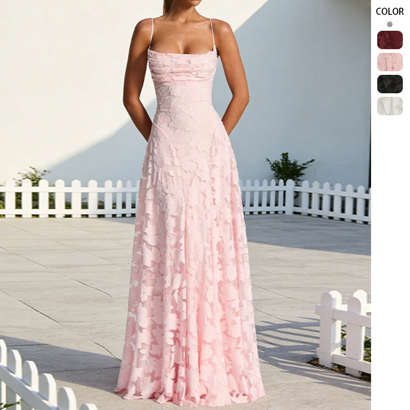 Damen Maxikleid Schimmerndes Blumenmuster Spaghettiträger Elegant - Eveloria